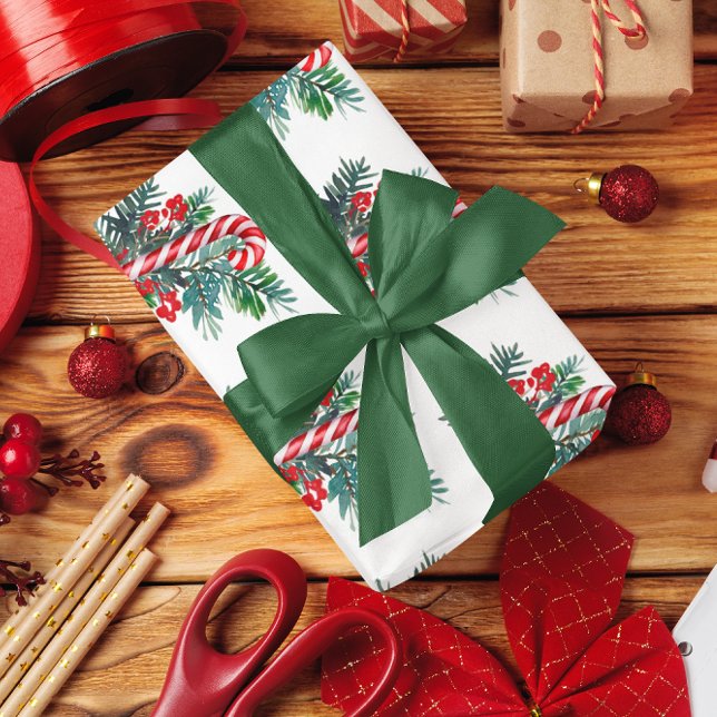 Papel De Regalo Candy Cane y la vegetación de invierno | NAVIDADES (Subido por el creador)