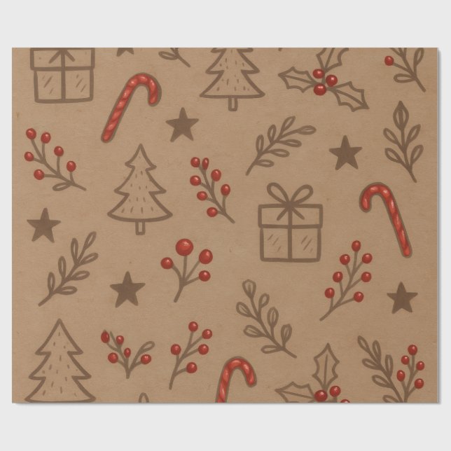 Papel De Regalo Candy Canes and Holly Christmas Paper (Superficie plana)