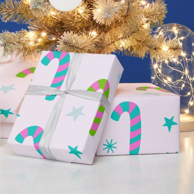 Papel De Regalo Candy Canes and Stars Navidades modernos (Vacaciones)