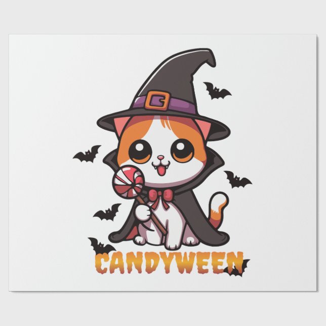 Papel De Regalo candyween - halloween de brujas gatas (Superficie plana)