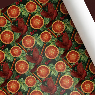 Papel De Regalo Canela del cardenal de Navidad de época Naranja Sl