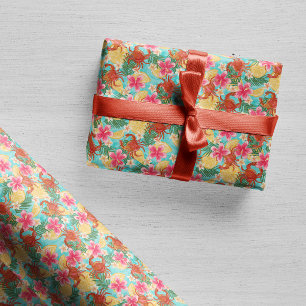 Papel De Regalo Cangrejos Limones Hibisco Patrón Tropical Dibujado