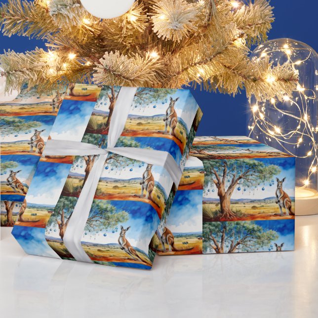 Papel De Regalo Canguro bajo gumtree con Navidades baubles (Vacaciones)