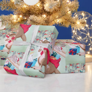 Papel De Regalo Canguro con Navidades saco de regalos