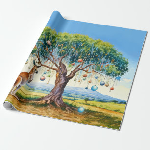 Papel De Regalo Canguro debajo de eucalipto con adornos navideños
