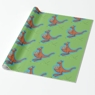 Papel De Regalo Canguro lindo con un patrón verde personalizado ko