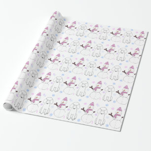 Papel De Regalo Caniche y muñeco de nieve