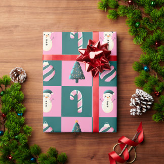 Papel De Regalo Cañón de árbol de navidad bauble snowman rosa