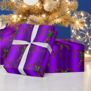 Papel De Regalo Cañones de golosinas sobre Navidades morados