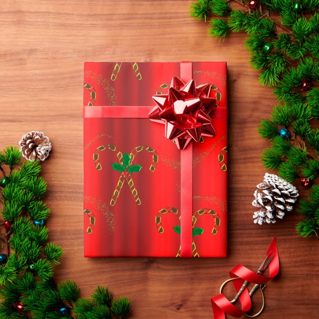 Papel De Regalo Cañones de golosinas sobre Navidades rojos (Subido por el creador)