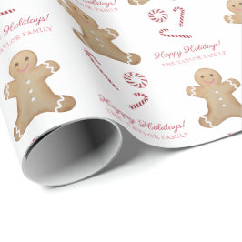 Papel De Regalo Cañones de menta Gingerbread Felices Fiestas
