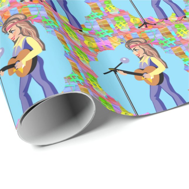Papel De Regalo Cantante occidental de Cowgirl Country con guitarr (Esquina del rollo)