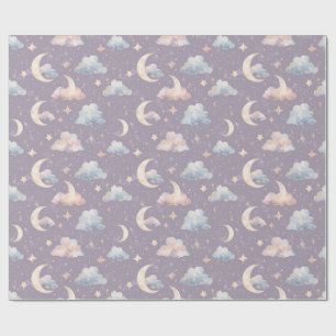 Papel De Regalo Caprichosa Aquarela Celestial Luna Estrellas Nubes
