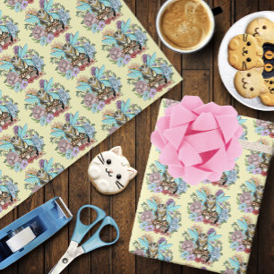 Papel De Regalo Caprichosa gata hada atigrada pastel Floral Fantas