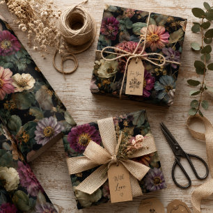 Papel De Regalo Caprichoso Floral Boho Oscuro Malhumorado Rosa y V