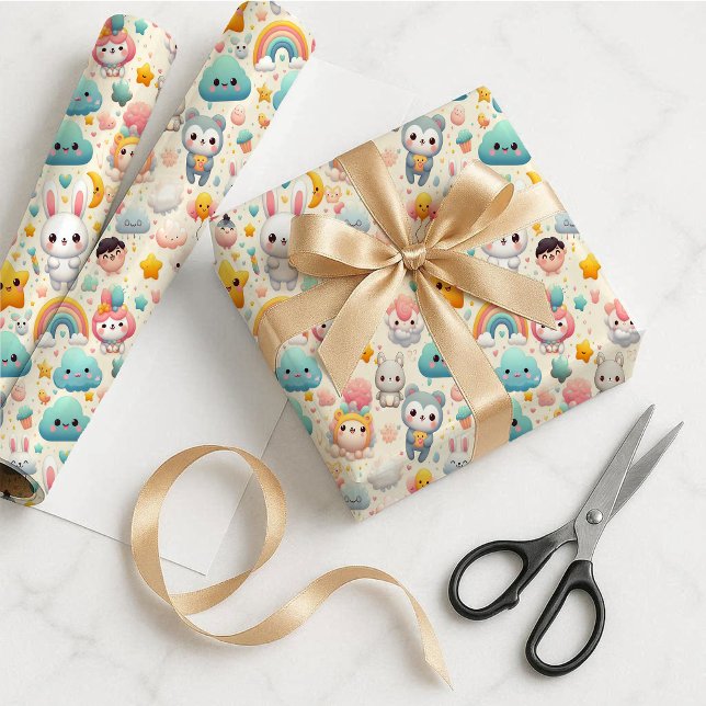 Papel de regalo caprichoso pastel de conejito kawa (Kawaii Bunny Pastel Whimsical Gift Wrapping Paper)