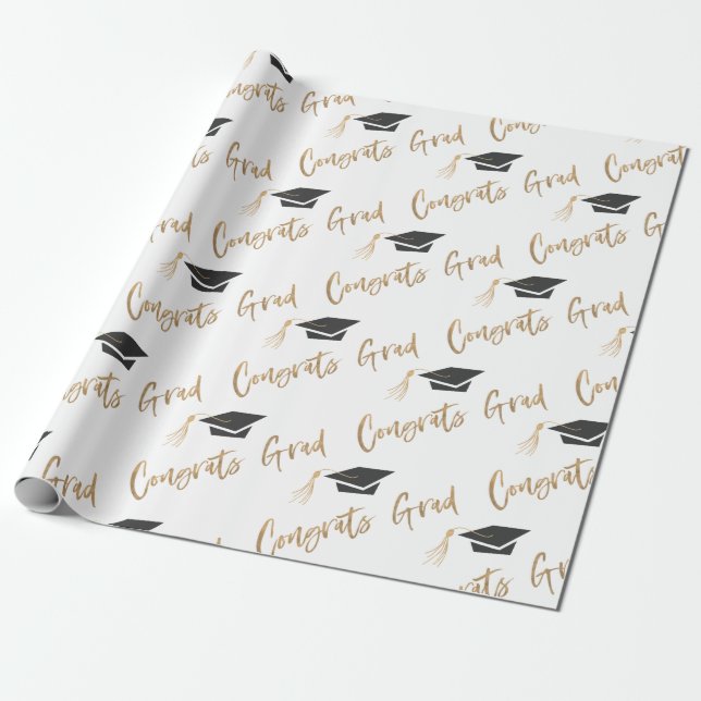 Papel De Regalo Cápsula de graduación de Relieve metalizado dorado (Desenrollado)