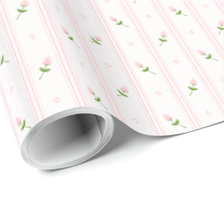 Papel De Regalo Capullos de rosa rosados con las rayas