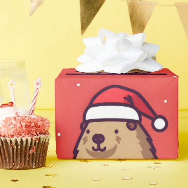 Papel De Regalo Capybara Santa Hat (Fiesta de cumpleaños )