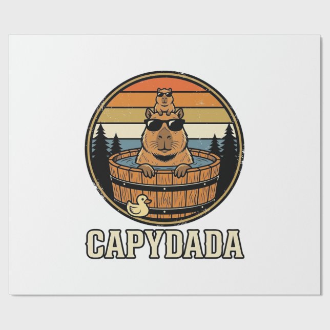 Papel De Regalo Capydada Capybara Papá Diseño Vector Retro Bañera  (Superficie plana)