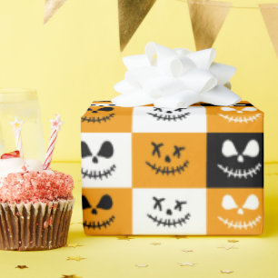 Papel De Regalo Cara aguda y aguda   Halloween blanco Naranja negr