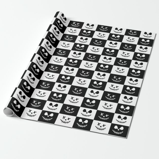 Papel De Regalo Cara aguda y aguda | Halloween blanco y negro (Desenrollado)