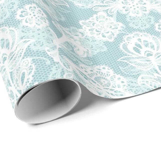 Papel De Regalo Cara blanca francesa en Aqua (Esquina del rollo)