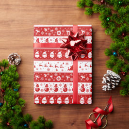 Papel De Regalo Cara blanca y roja y patrón de nieve