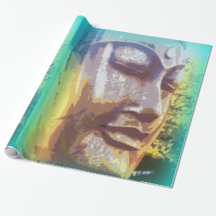 Papel De Regalo Cara Buda cerrada verde
