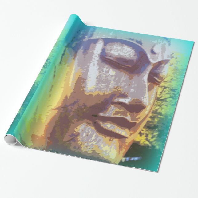 Papel De Regalo Cara Buda cerrada verde (Desenrollado)