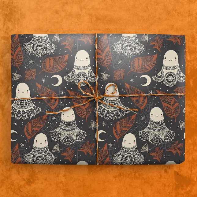 Papel De Regalo Cara de fantasmas de Halloween - Polvo (Gift Mockup)