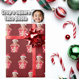 Papel De Regalo Cara de niños personalizable Foto Navidad Roja Chr
