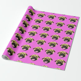 Papel de Regalo Cara de Pug Rosa