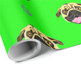 Papel de regalo cara de pug verde