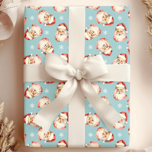 Papel De Regalo Cara de Santa Claus Vintage Azul Acuarela