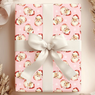 Papel De Regalo Cara de Santa Claus Vintage Rosa Acuarela