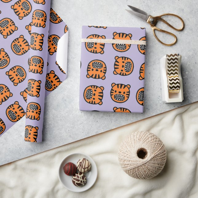 Papel De Regalo Cara de tigre marrón y morado (Artesanía)