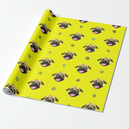 Papel de Regalo Cara Divertida de Pug Amarillo