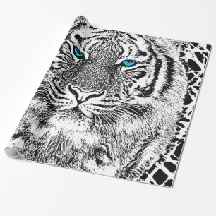Papel De Regalo Cara salvaje blanco y negro del tigre de los ojos