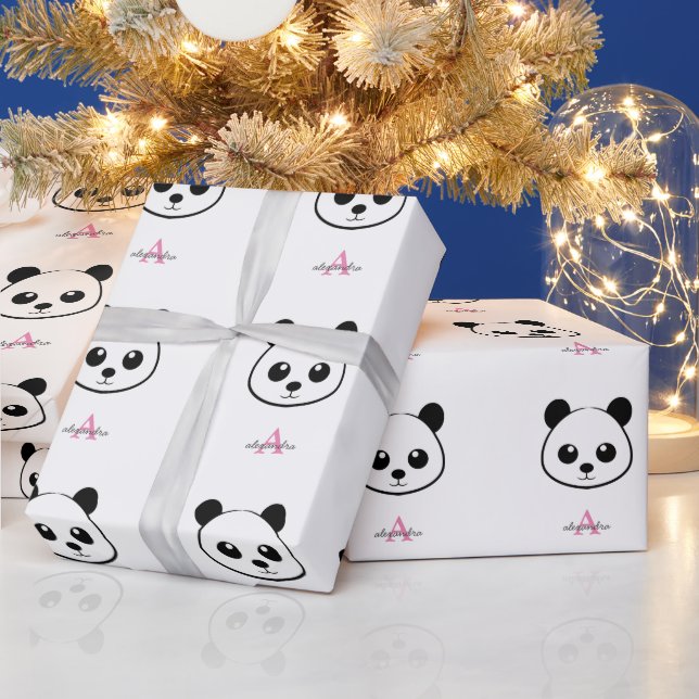 Papel De Regalo Cara sonriente de panda Monograma (Vacaciones)