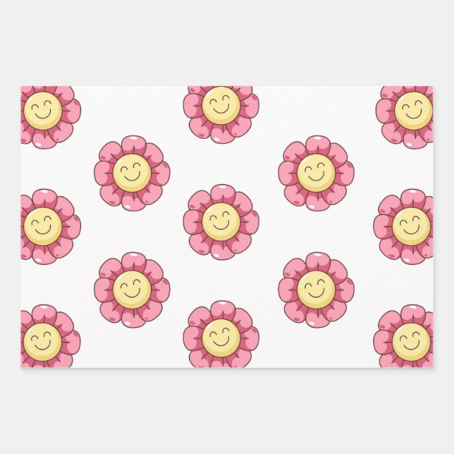 Papel de Regalo Cara Sonriente Floral – Rosa (Anverso)