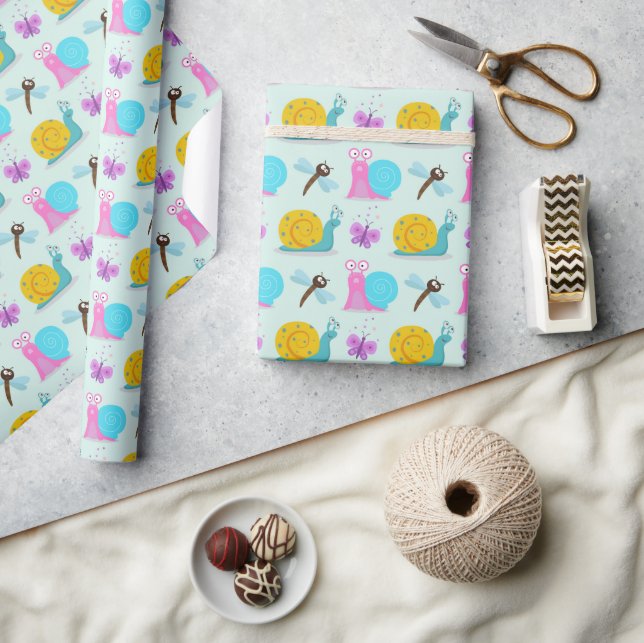 Papel De Regalo Caracoles, mariposas y libélulas (Artesanía)
