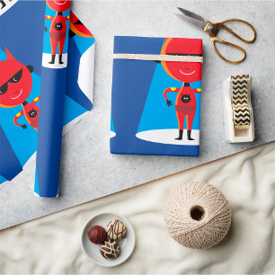 Papel De Regalo Carácter de superhéroe malvado negrita rojo y azul