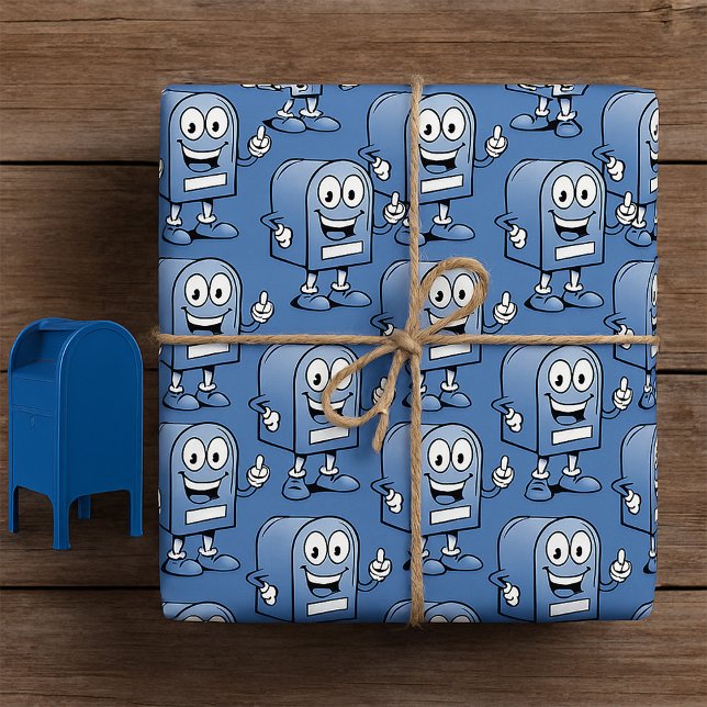 Papel De Regalo Carácter postal azul feliz de mascota de buzón (Subido por el creador)