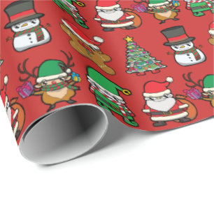 Papel De Regalo Caracteres de dibujos animados de Navidades pequeñ