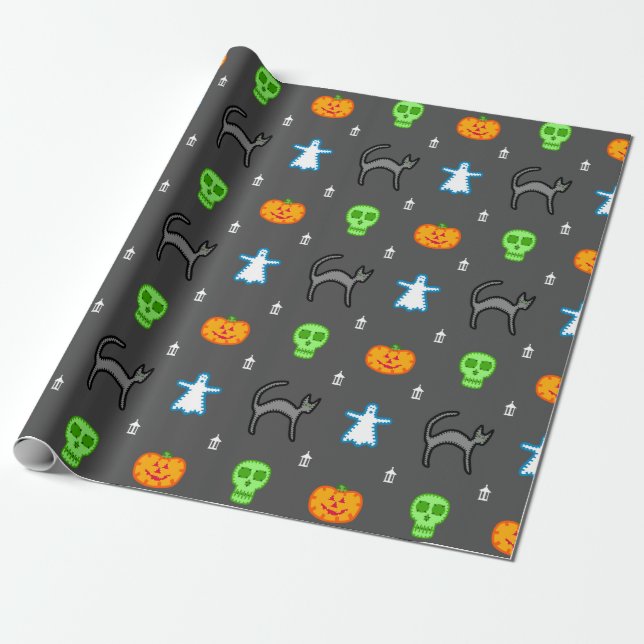 Papel De Regalo Caracteres de Halloween de estilo con título (Desenrollado)