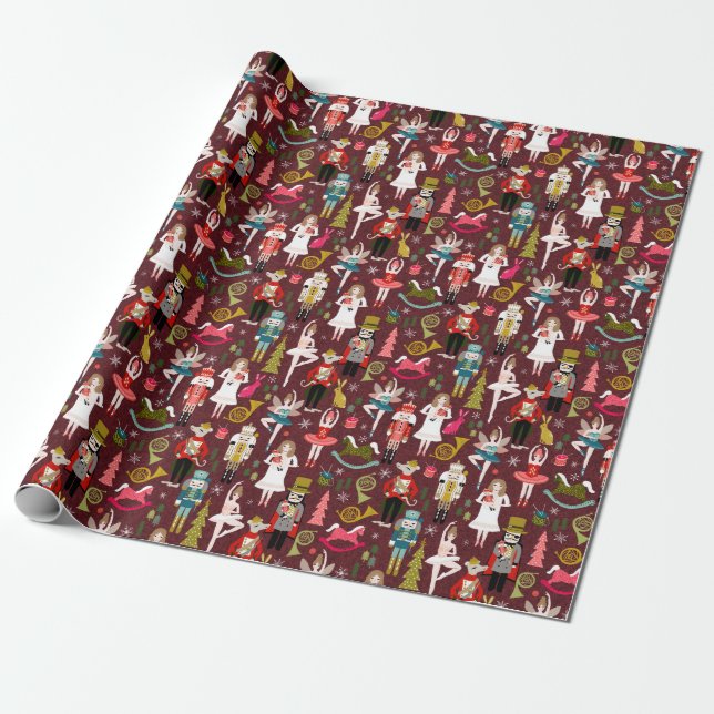 Papel De Regalo Caracteres de Navidades desnudos - burdeos (Desenrollado)