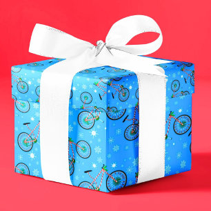 Papel De Regalo Caramelo de menta navideño bicicleta copos de niev