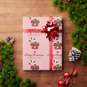Papel De Regalo Caramelo de Navidad Rojo y Blanco con Texto Person