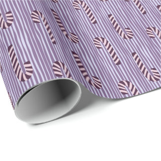 Papel De Regalo Caramelos de Navidad Rosados Rayas Moradas Navidad